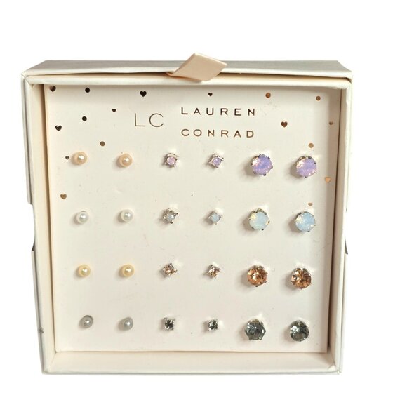 LC Lauren Conrad Women's Silver Plated Multi Color Stud Earrings Gift Box - Picture 3 of 3